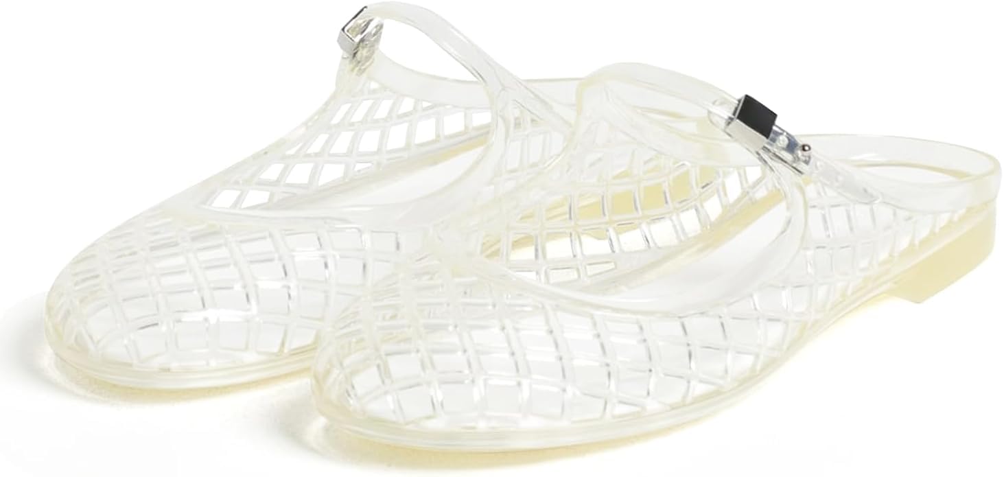 Photo 1 of Clear Jelly Slide Sandals for Women Mary Jane Mules Breathable Closed Toe Flat Summer Slip On Mesh Slides for Woman Size 7.5