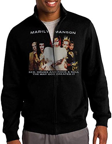 HEHE Men's Zip-up Jacket Hooded Sweater Marilyn Manson Rock Is Dead Black