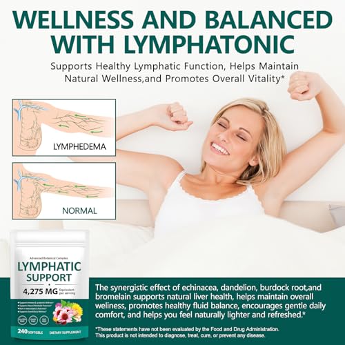 Lymph System Support Supplement 240 Softgels- 21-in-1 Herbal Blend Lymphatic Supplement with Dandelion, Burdock Root - Support Immune & Healthy Energy Levels, Promotes Internal Circulation