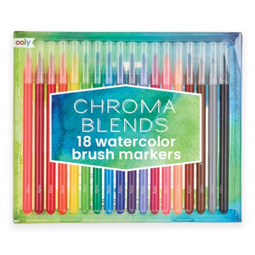 Ooly Chroma Blends Watercolor Brush Markers, Pens for Writing & Hand Lettering, School Supplies - Set of 18
