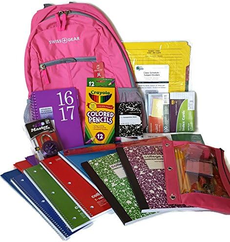 Back to School Supplies for Middle and High School Students - 35 Essential Items Includes Backpack by Swiss Gear and Student Planner (PINK)