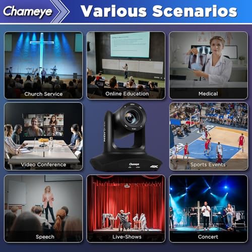 Chameye 4K PTZ Camera with NDI, AI-Automatic Tracking, 20X Optical Zoom (30x Hybrid Zoom), NDI HX Certified, HDMI/USB 3.0/LAN, for Church, Worship, Education, Conferences, Black (C420T)