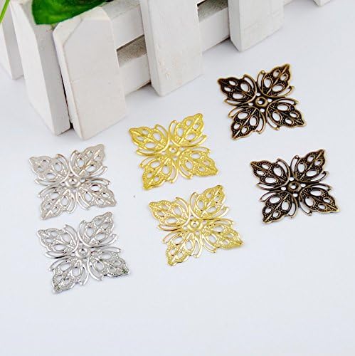 90 Pcs Embellishment Metal Crafts Round Scrapbooking Squaren Leaf Flower Pattern Hollow Filigree Connectors Hollow Art Craft Stamping Lace 25x25mm