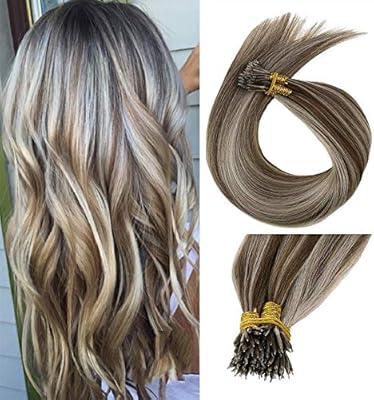 Amazon Com Laavoo 16 Nano Loops Human Hair Extensions Highlight