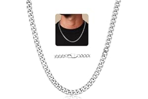 HEYOLL 5MM/7MM Cuban Chain Necklace for Men Boys,316L Stainless Steel /14K Gold Plated Anti-Tarnish Necklace for Men Women, V