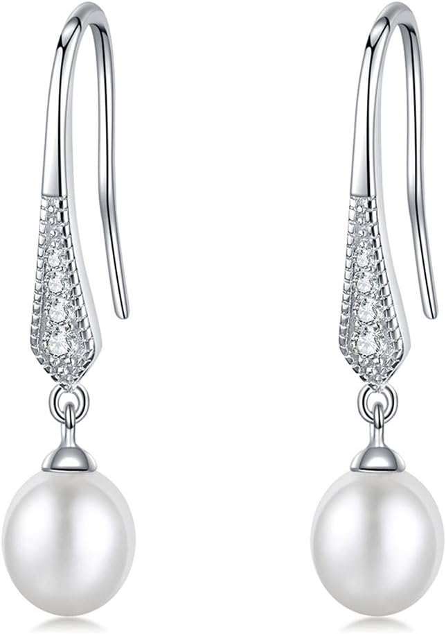EVERUPearl Drop Earrings Silver for Women Dangling, AAAA+ Freshwater Cultured Pearls Earrings Dangle, Sterling Silver Real Pearl Earrings Jewelry,Birthday Anniversary Christmas Gifts