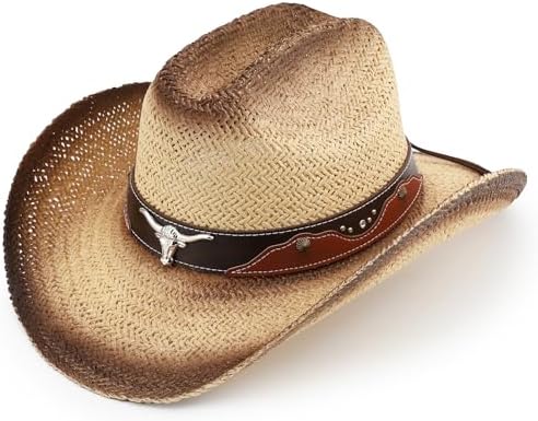 Western Cowboy Hat with Longhorn Bull Emblem, Brown Leather  display picture 2