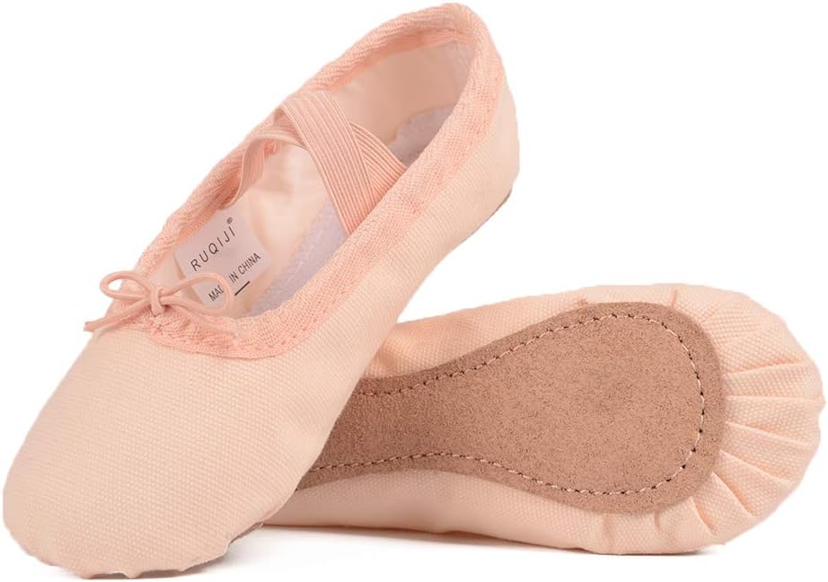 Ruqiji Canvas Ballet Shoes for Girls/Toddlers/Kids/Women, Ballet Practice Shoes/Full Sole Ballet Slippers/Better Fit Dance Shoes