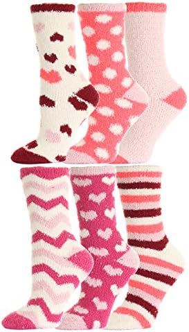 Valentine's Day Fuzzy Love Socks,hearts Print,6 Pairs,size 9-11.