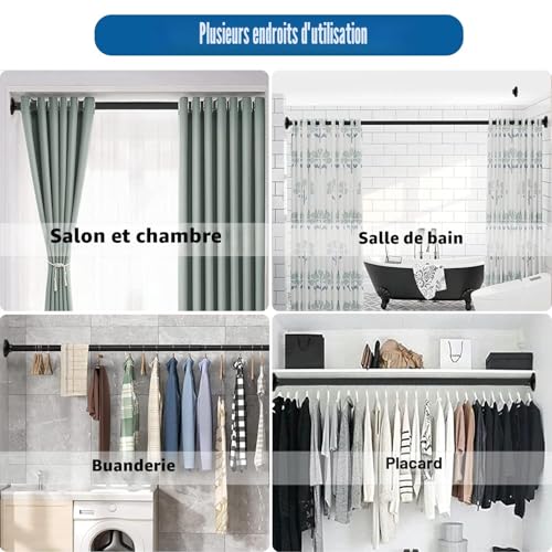 No Drilling Curtain Rod, 400 cm Long, 4 m Extra Length, Shower Rod, No Drilling, Extendable Clothes Rail for Bathroom, Bedroom, Black (350)