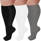 3 Pairs Plus Size Compression Socks for Women and Men Wide Calf 20-30mmhg Extra Large Knee High Support for Circulation