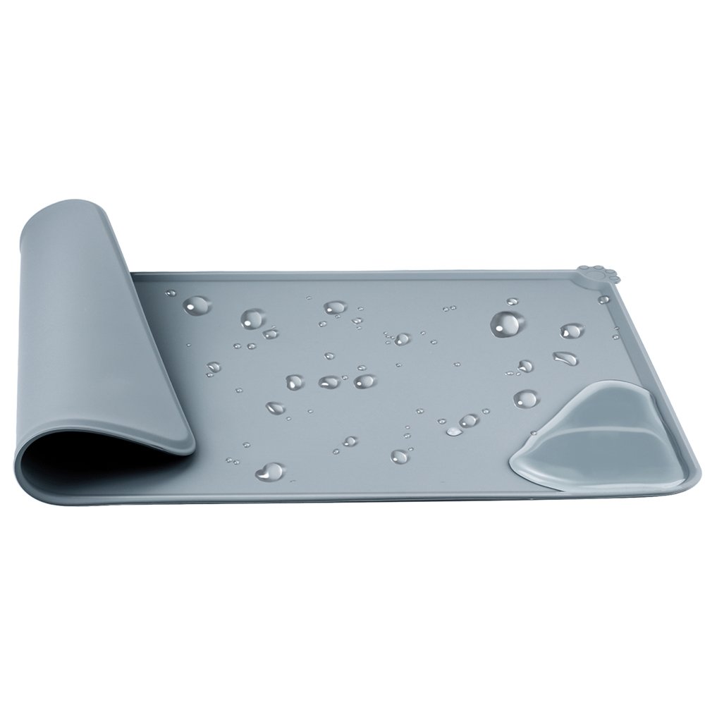 Santune Dog Food Mat Silicone Dog Cat Feeding Bowl Mats Waterproof Non-slip Raised Edge Pet Food Tray Placemat for Small to Large Breeds,18.7\