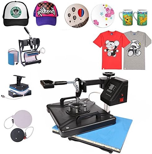 ShareProfit 12โโ X 15โโ 6 In 1 Digital Heat Press 1400W Swing-away Heat Press Machine Adjustable Multi-spring Balancer T Shirt Press Machine Hat Press Non-Stick (6 In 1 12โโ X 15โโ)