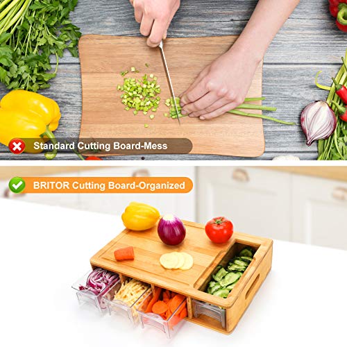 BRITOR Bamboo Cutting Board with Drawers, Large Chopping Board with