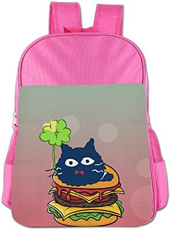 Cute Kittens And Hamburgers Bookbag School Backpack Bag For Kids For Boys Girls Pink