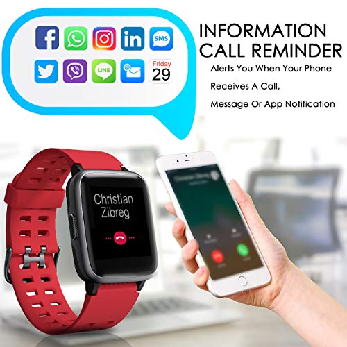 CHEREEKI Fitness Tracker, Fitness Watch with Heart Rate Monitor Waterproof IP68 Smartwatch, Stop Watch, Step Counter, Calorie Counter Sleep Monitor Activity Tracker for Men Women Kids (Red) - Thumbnail 6