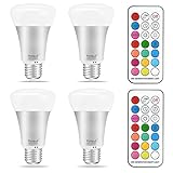 Yangcsl 10W A19 Timing Remote Controller RGBW Color Changing LED Light Bulbs,Double Memory and Wall Switch Control,Daylight White and Color Ambiance Extension (Pack of 4)