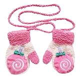 Voberry® Kids Baby Infant Girls Boys Lovely Winter Mittens Plush Line Knitted Gloves with String Cute (Watermelon Red)