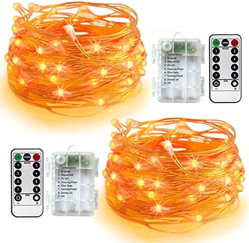 Homeleo 2 Set Battery Operated LED Copper String Lights, 16.4ft 50 LED 8 Modes Dimmable Fairy Lights with Remote Control(Yellow)