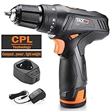 Cordless Drill, TACKLIFE Drill Driver Set 2000mAh Li-on 12V 2-Speed 3/8-Inch Metal Chuck Max Torque 220 In-lbs 19+1 Torque Setting 12V for DIY,PCD02C
