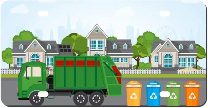 Amazon Co Jp 都市廃棄物リサイクルコンセプトとゴミトラックのナンバープレートフレーム メタルフロントナンバープレートカバー 装飾バニティタグ 面白いギフト 15 X 30 スポーツ アウトドア