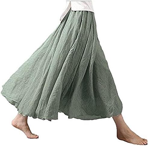 Hotgirldress Women's Bohemian Style Elastic Waist Band Cotton Linen Long Maxi Skirt Dress Waist 23.0"-35.0"