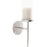Kate and Laurel Blaise Transitional Metal Wall Sconce, 5 x 6 x 14, Silver, Modern Round Candle Holder with Removable Glass Cy