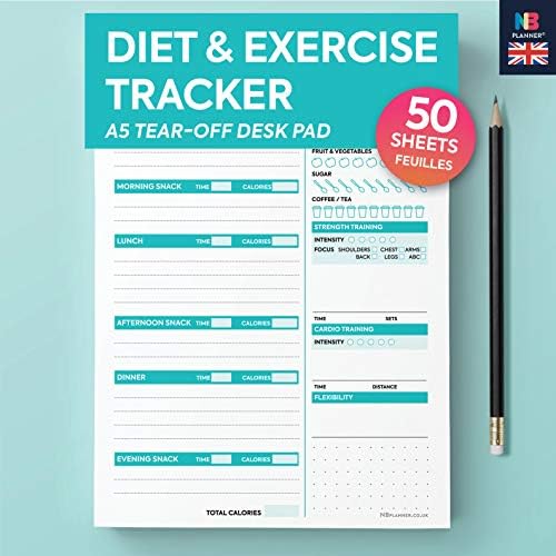A5 Desk Notepad self-Monitoring trackers Planners Check List (Diet & Exercise Tracker)