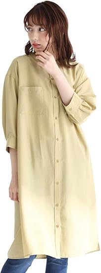 Amazon Co Jp ワンピース レディース 羽織 マオカラー 7分袖 ウエストマーク 春 春 Honeys ハニーズ マオカラーワンピース イエロー ｌｌ 服 ファッション小物