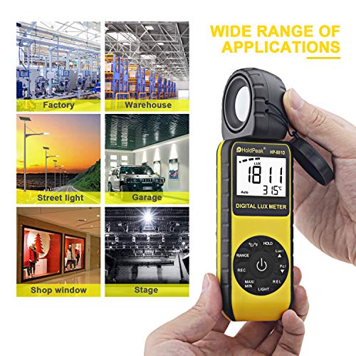 51r9w2RwKJL HOLDPEAK HP 881D Digital Light Meter with 0.01-400,000 Lux /1-40,000 FC Measuring Ranges and 270° Rotatable Detector for… - Image 7
