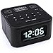 Radio Alarm Clock Charger with 2 Outlets and 2 USB Ports Charging Station / Wireless Bluetooth Speaker / Micro SD / Snooze / 4 Dimmer /Battery Backup /Digital Clock for Bedrooms , Black