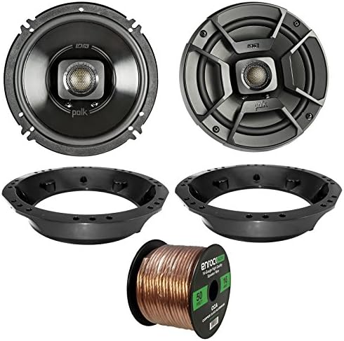 2X Polk 6.5" 2-Way Black Marine Speakers, Speaker Adapter, 16-Gauge 50 Ft Speaker Wire (Select '98-2013 Harley Davidson)