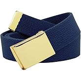Build A Belt 1.25" Wide Gold Flip Top Buckle with Canvas Web Belt (Boys X-Large Navy Blue)