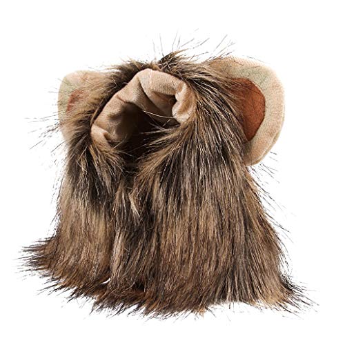 Halloween pet headwear,Lion Mane Wig for Cat Dog Accessories,Adjustable Washable Comfortable Fancy Lion Hair kitty puppy Ears cute Beauty decoration for Christmas Party (M, Brown)