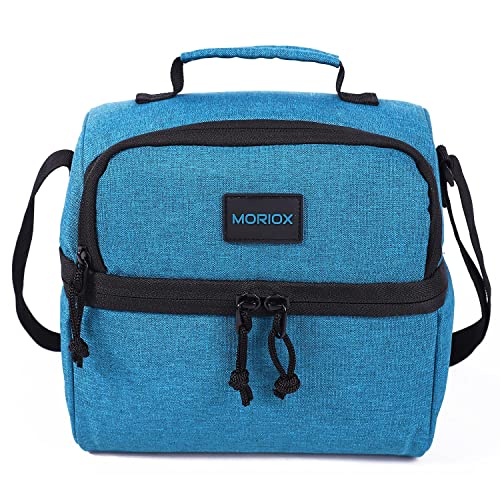 MORIOX Dual Compartment Lunch Boxes Leakproof Lunch Cooler Bag Tote with Shoulder Strap for Men Women Kids Boys Girls for Work Picnic (Ocean Blue)