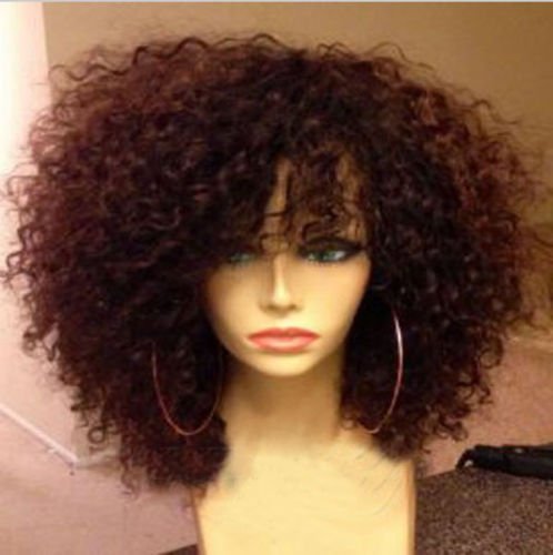 Remeehi Spanish Curly 100% Brazilian Remy Human Hair Front Lace Wig with 180% Density Natural Black 12