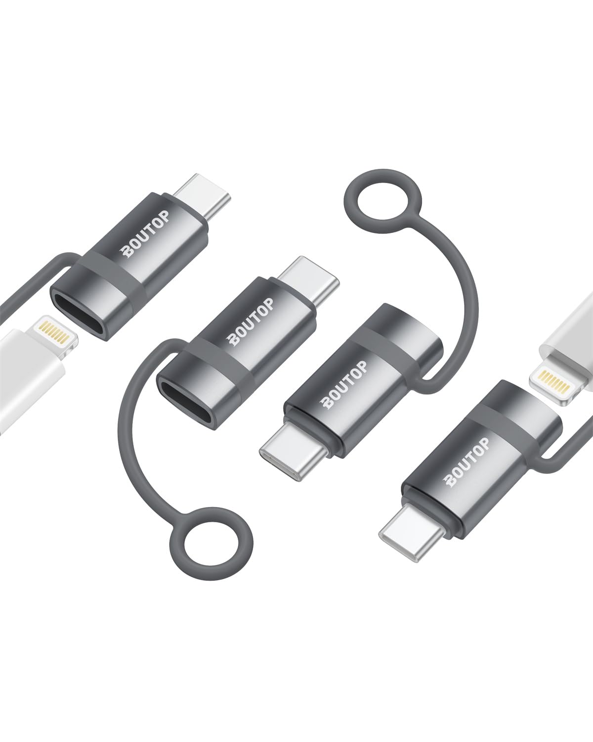 Photo 1 of [4 Pack] Lightning to USB C Adapter, Support 65W PD Fast Charging Compatible with iPhone 15 Series, with Anti-Lost Holder-Gray