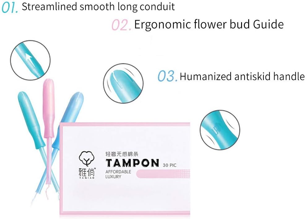Organic Cotton Tampons, Regular Tampons, Light, Natural, 30pc Mixed Tampons, Ultra Thin Invisible Catheter Sanitary Napkins, Feminine Tampons, Unscented, Soft and Flexible Feminine Care Protection