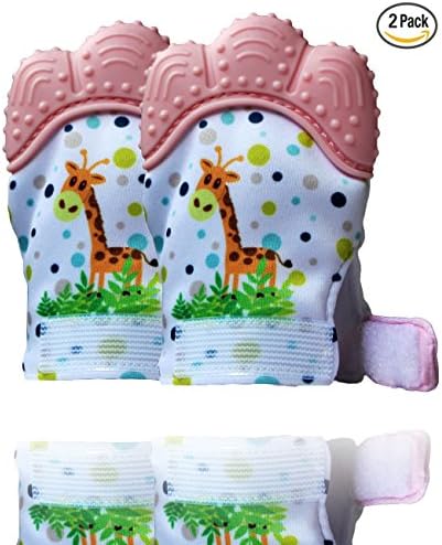 Silicone Teething Mitt Baby Teether Baby Teething Mitten Teething Toys Teething Glove Infant Teething Mittens Teethers BPA Free Crinkle Sound Teether Baby Toys 3-12 Months (2-G-PINK)