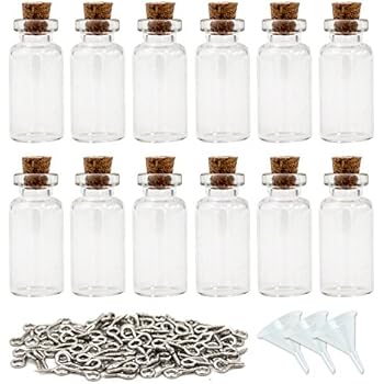 SUPERLELE 60pcs 2ml Small Mini Glass Bottles Jars with Cork Stoppers, 120pcs Eye Screws and 3pcs Small Funnels