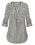 Timeson 3/4 Sleeve Blouses for Women, Ladies Casual Striped Chiffon Blouse V Neck Comfy Loose Fitting Office Blouse Shirts Tops Black White Large