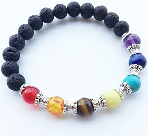 Diffuser Bracelet w/7 Chakra Lava Stones-Mens Womens Genuine Yoga Bracelet For Healing, Aromatherapy, Meditation, Natural, Essential Oils, Self Confidence, Love FREE AROMATHERAPY BOOK (Chakra Fncy)