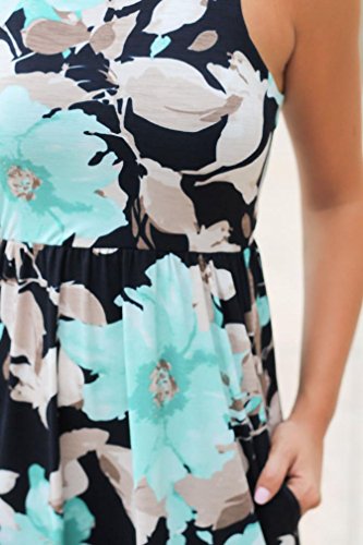 Vovotrade Women Sleeveless Floral Print Maxi Beach Long Dress With Pockets (L, Blue)