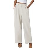 QINSEN Wide Leg Dress Pants for Women High Waisted Wrinkle Free Work Pants with Pockets Casual Slack