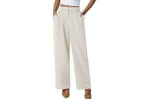 QINSEN Wide Leg Dress Pants for Women High Waisted Wrinkle Free Work Pants with Pockets Casual Slack