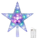 CrazyFire 9.5 inch Star Christmas Tree Topper, 7 modes Multi-colour Changing Star Treetop Christmas Decoration Light, AA Battery Operated Pentagram Star Light