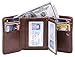 RFID Blocking Genuine Cowhide Leather Trifold Card Wallet for Men With 2 ID Window (Dark brown with coin pocket)