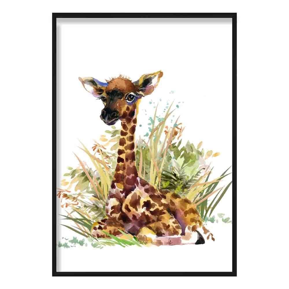 Artze Wall Art Baby Giraffe Watercolour Poster, 50 cm Width x 70 cm Height