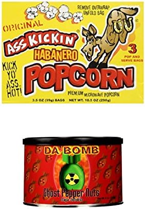 Ghost Pepper Nuts, Spicy Popcorn Microwave - Habanero 3 Pack, 3.5 oz each, MiDAStick Spicy Mix Snack Set