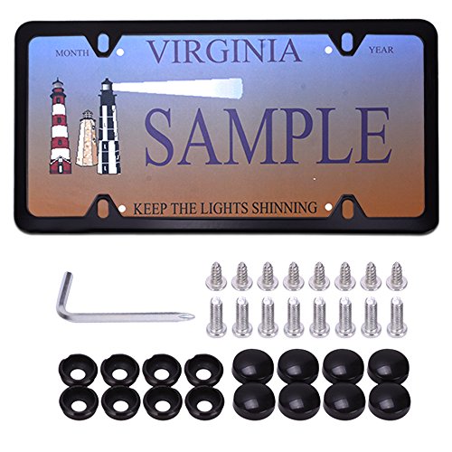 LEDKINGDOMUS License Plate Frames 2 Packs- Designed for US Standard Car License- Durable Metal & Screw Kits (4 Holes License) - Thumbnail 5